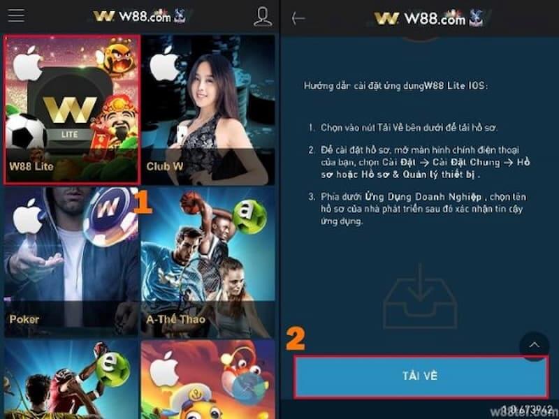 App W88 Lite đa dạng game chơi tương tự như website nhà cái